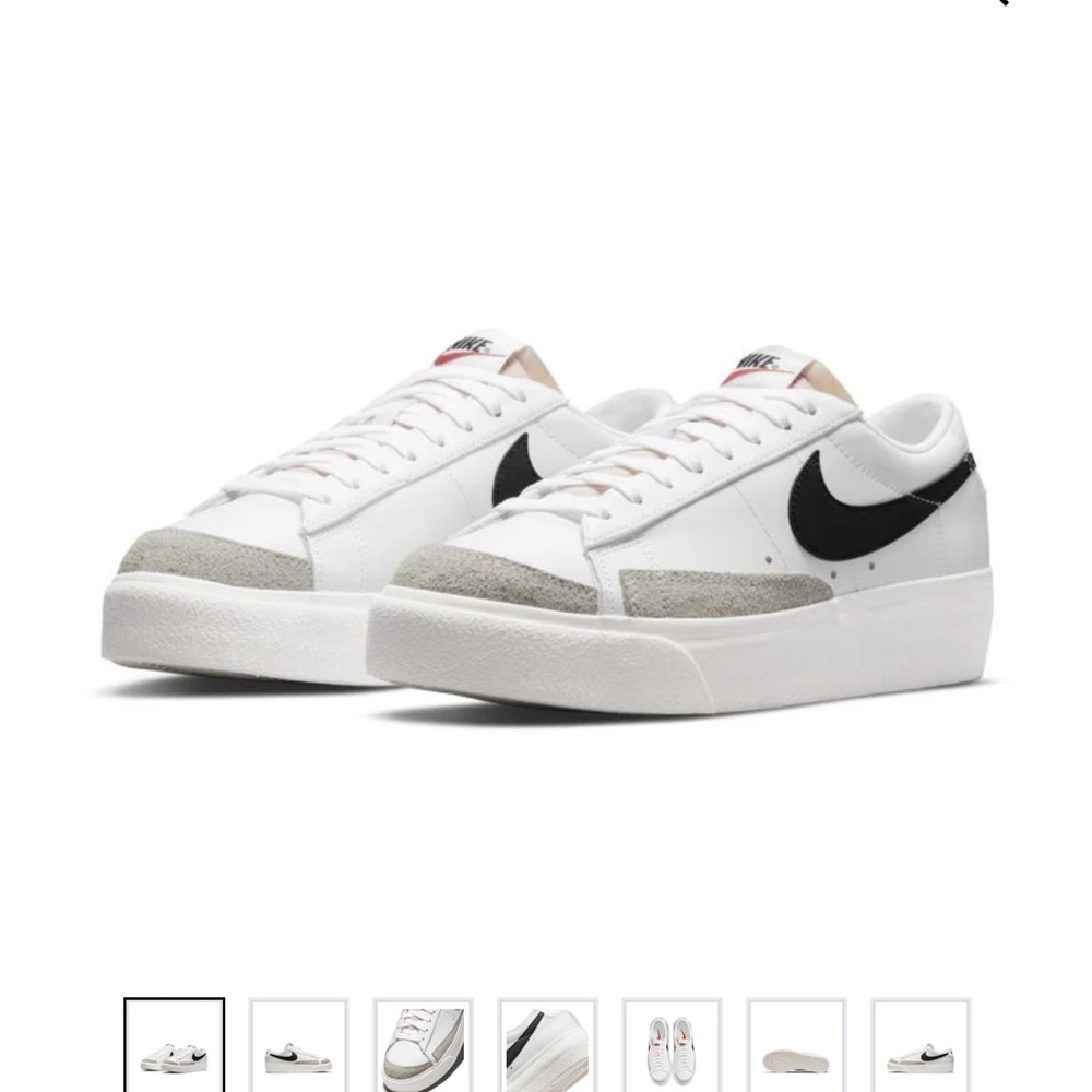 Nike White and Black Low-Top Sneakers with Leather Upper